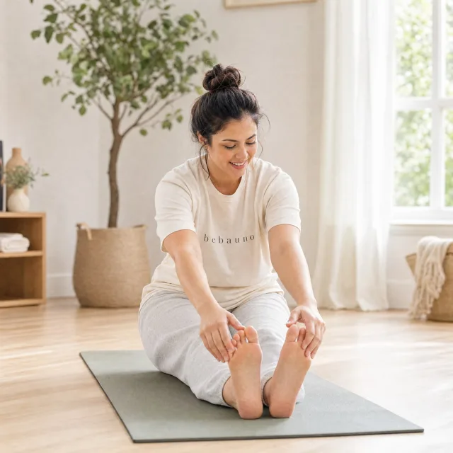 A mother doing stretching exercises