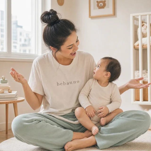 A mother singing to her baby